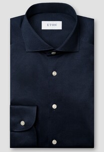 Eton King Knit Foli di Scozia Cotton Horn Effect Buttons Shirt Dark Evening Blue