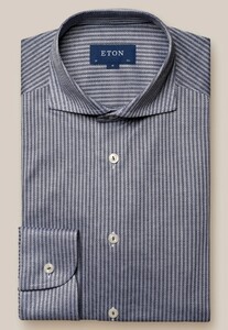 Eton King Knit Striped Herringbone Fine Filo di Scozia Cotton Shirt Navy