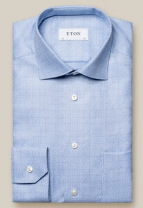 Eton King Twill 3D Check Pattern Mother of Pearl Buttons Overhemd Licht Blauw