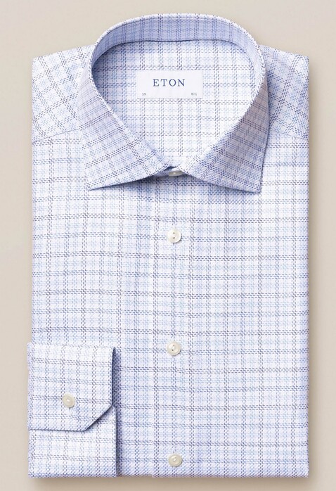 Eton King Twill Multi Plaid Overhemd Blauw