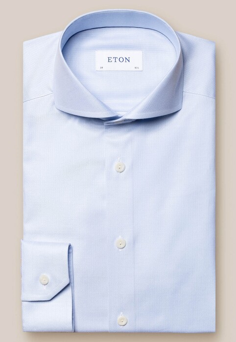 Eton Knit Effect Extreme Cutaway Cotton Lyocell Stretch Shirt Light Blue