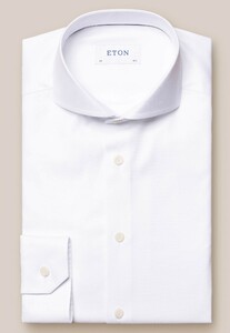 Eton Knit Effect Extreme Cutaway Katoen Lyocell Stretch Overhemd Wit