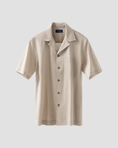 Eton Knit Jacquard Fine Zig Zag Filo di Scozia Cotton Overhemd Beige