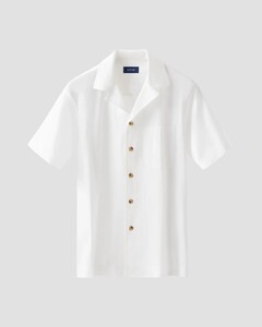 Eton Knit Jacquard Fine Zig Zag Filo di Scozia Cotton Overhemd Wit