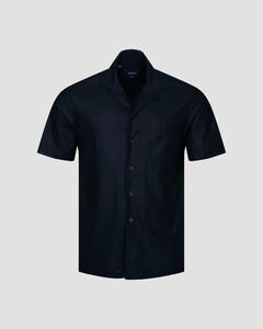 Eton Knit Jacquard Fine Zig Zag Filo di Scozia Cotton Shirt Blue