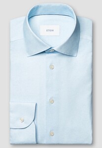 Eton Knitted Cotton Blend Four-Way Stretch Overhemd Licht Blauw