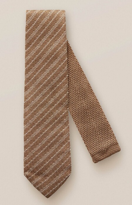 Eton Knitted Cotton Stripe Tie Brown