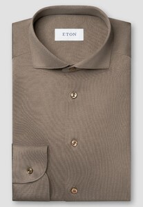 Eton Knitted Jaquard Luxury Filo di Scotia Cotton Overhemd Bruin