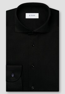 Eton Knitted Jaquard Luxury Filo di Scotia Cotton Shirt Black