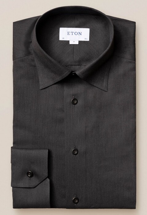 Eton Licht Flanel Contrast Overhemd Zwart