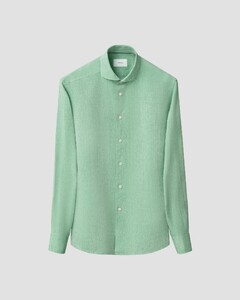 Eton Lightweight Albini Linen Garment Washed Shirt Green Melange