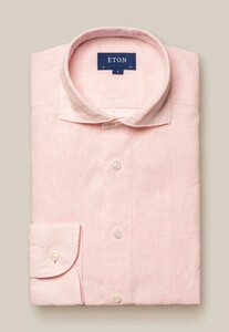 Eton Lightweight Albini Linnen Garment Wshed Overhemd Licht Roze