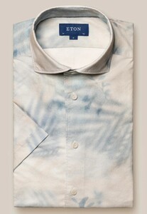 Eton Lightweight Cotton Silk Short Sleeve Floral Watercolor Pattern Shirt Light Grey