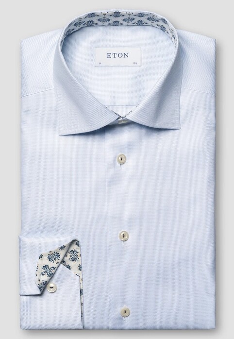 Eton Lightweight Cotton Tencel Lyocell Textured Oxford Weave Shirt Light Blue