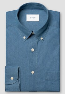 Eton Lightweight Denim Button-Down Rich Mélange Effect Overhemd Denim Blue