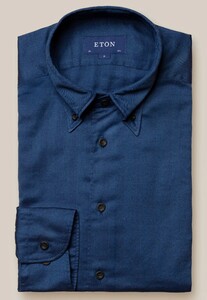 Eton Lightweight Flanel Herringbone Button Down Overhemd Donker Blauw