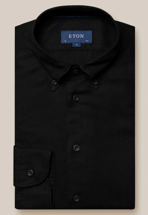 Eton Lightweight Flanel Herringbone Button Down Overhemd Zwart