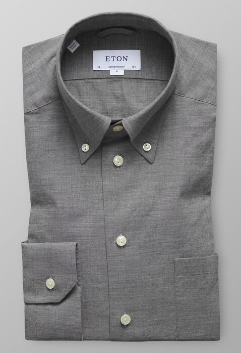 Eton Lightweight Flannel Button Down Overhemd Donker Grijs Melange