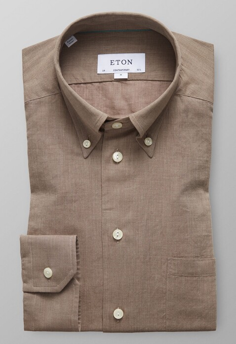 Eton Lightweight Flannel Button Down Overhemd Off White-Bruin