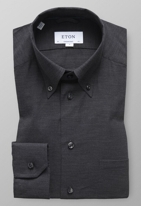 Eton Lightweight Flannel Button Down Overhemd Zwart