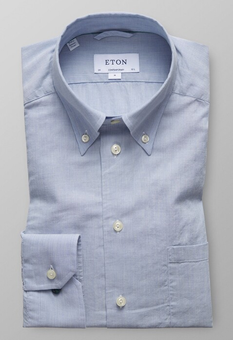 Eton Lightweight Flannel Button Down Shirt Mid Blue