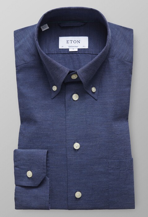 Eton Lightweight Flannel Button Down Shirt Navy