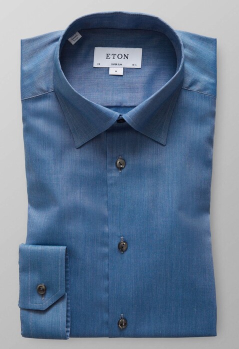 Eton Lightweight Flannel Button Under Overhemd Avond Blauw
