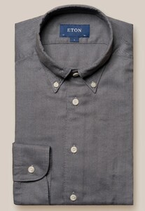 Eton Lightweight Flannel Herringbone Button Down Shirt Dark Gray