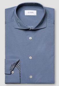 Eton Lightweight Four-Way Stretch Subtle Geometric Contrast Details Overhemd Blauw