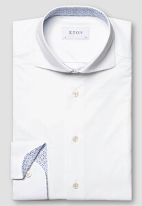 Eton Lightweight Four-Way Stretch Subtle Geometric Contrast Details Shirt White