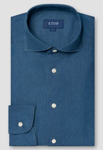 Eton Lightweight Italian Woven Denim Garment Washed Shirt Dark Evening Blue