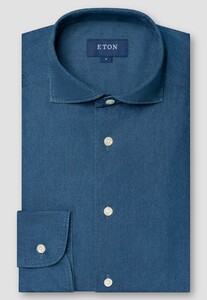Eton Lightweight Italian Woven Denim Twill Mélange Shirt Dark Evening Blue