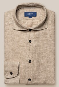 Eton Lightweight Linen Twill Fine Texture Shirt Brown