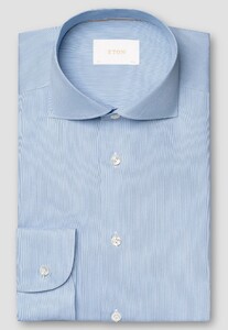 Eton Lightweight Luxury Soft Touch Cotton Silk Fine Stripe Shirt Light Blue