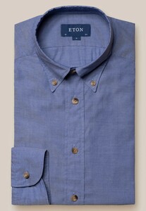 Eton Lightweight Mussola Cotton Modal Horn Effect Buttons Overhemd Donker Blauw
