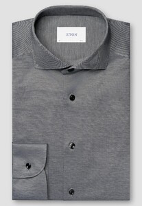 Eton Lightweight Natural Stretch King Knit Filo di Scozia Cotton Shirt Black