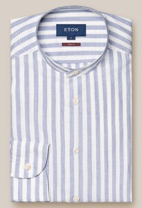Eton Lightweight Soft Twill Band Collar Vertical Stripes Shirt Dark Evening Blue
