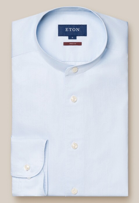 Eton Lightweight Soft Twill Uni Color Band Collar Shirt Light Blue