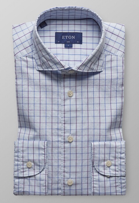 Eton Lightweight Twill Check Shirt Paars Melange