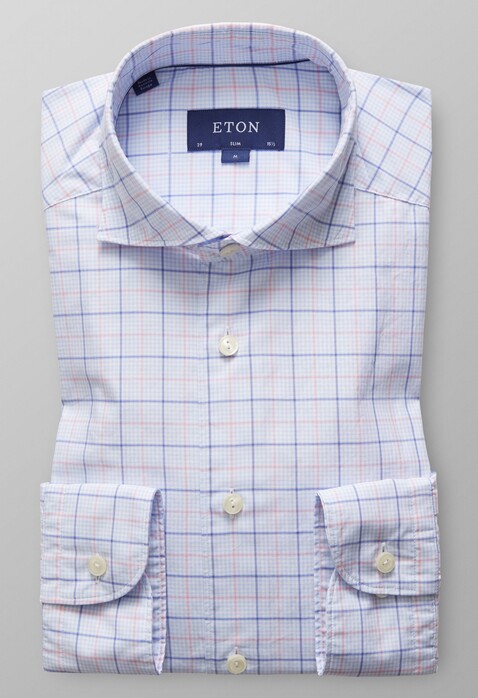 Eton Lightweight Twill Check Shirt Pink