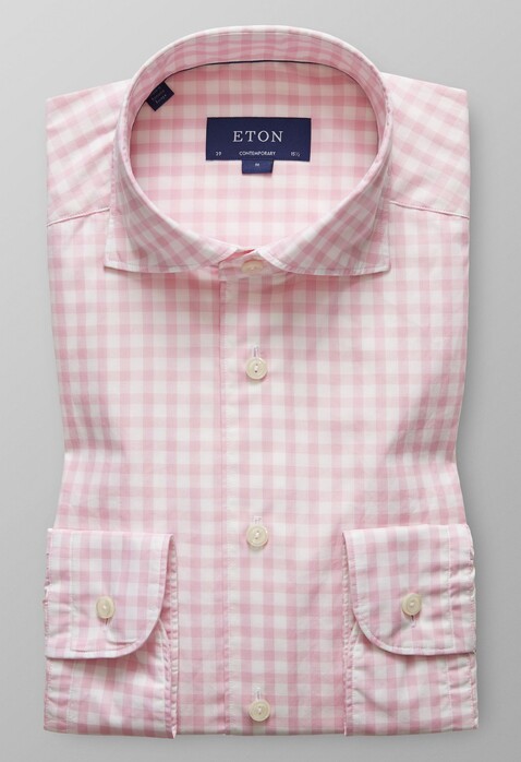 Eton Lightweight Twill Check Shirt Pink