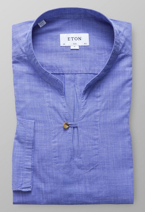 Eton Lightweight Twill Popover Overhemd Avond Blauw