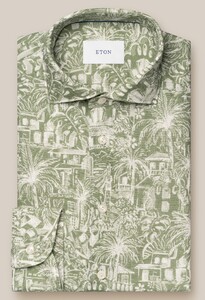Eton Linen Rich Fantasy Pattern Shirt Green