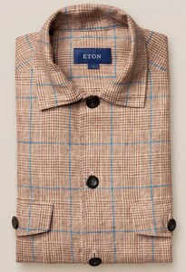 Eton Linen Twill Check Overshirt Brown