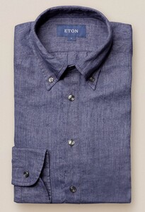 Eton Linnen Popover Popover Shirt Donker Blauw Melange