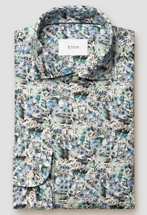 Eton Linnen Subtle Mosaic Flower Pattern Overhemd Blauw-Multi