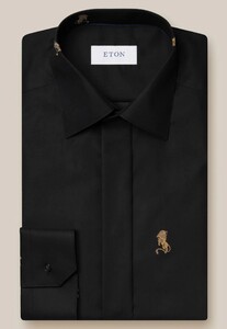 Eton Lion Embroidery Fil Coupé Overhemd Zwart