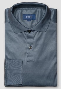 Eton Long Sleeve Filo di Scozia Cotton Jersey Knit Polo Blauw