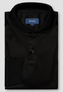 Eton Long Sleeve Filo di Scozia Cotton Jersey Knit Polo Zwart