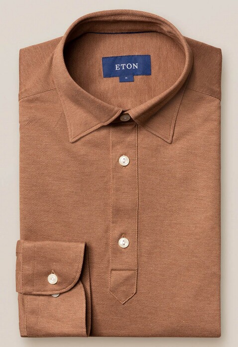Eton Long Sleeve Piqué Polo Button Under Nougat